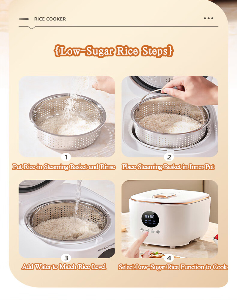 Low Sugar Rice Cooker with Ceramic Oil Non-Stick Inner Pot, Stainless ...