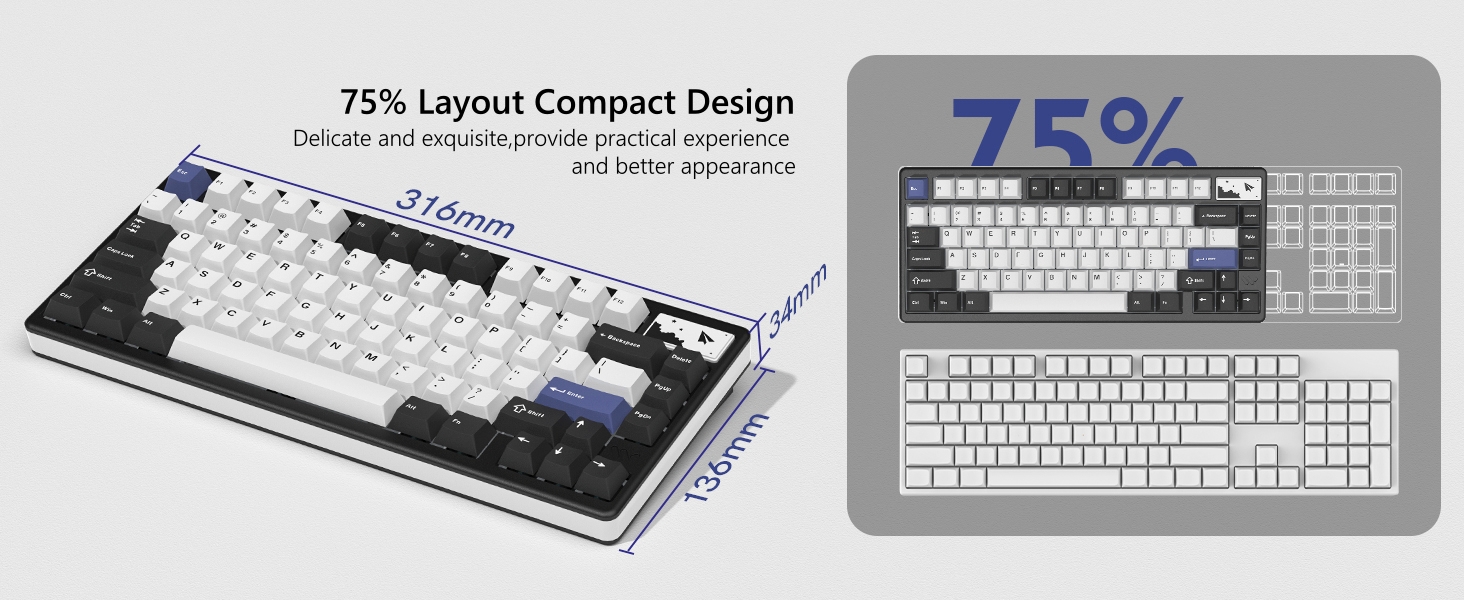 Womier SK71 Pro 75% VIA Support Wireless Aluminum Mechanical Keyboard ...