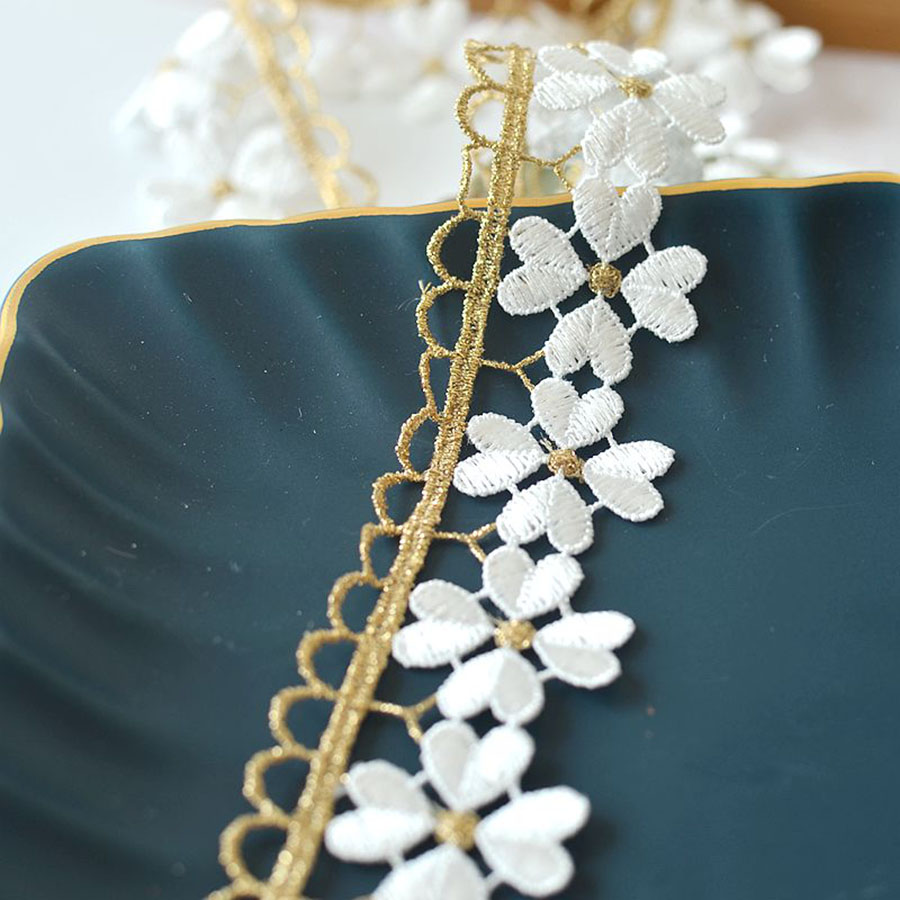 1Yard Golden Wavy Edge Flower Lace Fabric Diy WeddingGold Thread ...