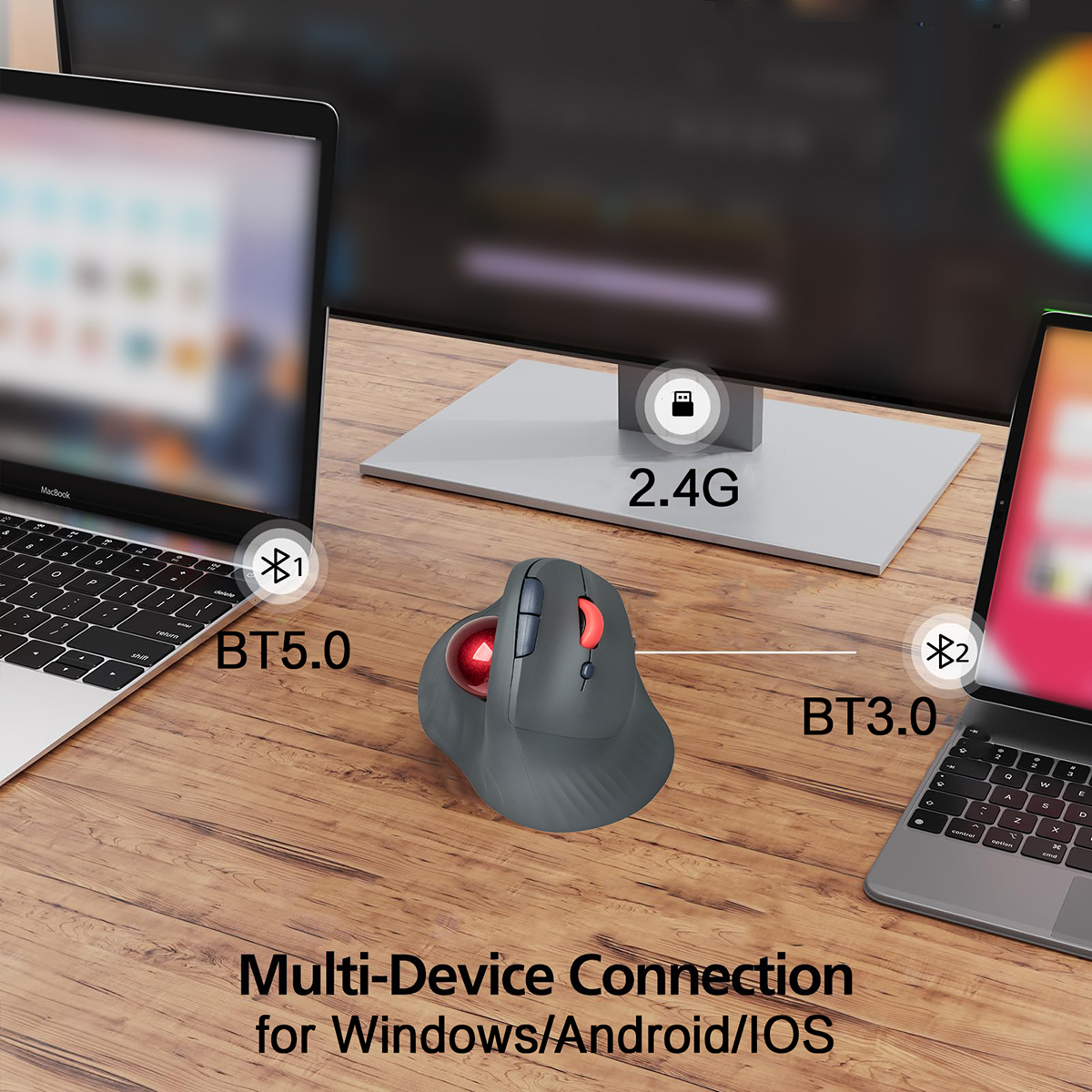 [Ready Stock] JOMAA Bluetooth Trackball Mouse Rechargeable 2.4G USB ...