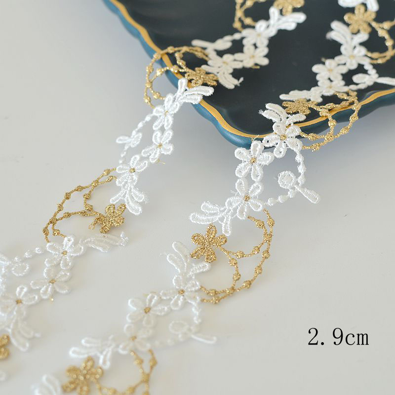 9.5*1yard Delicate Court Style Gold Embroidered Flower Tulle Lace Trim Sewing - Foto 4
