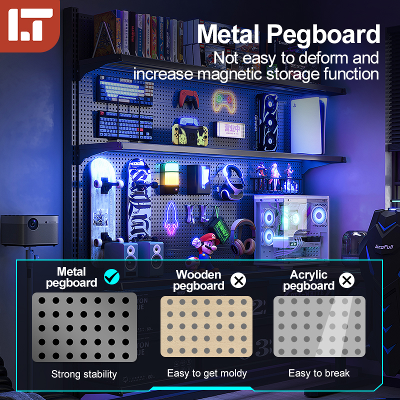 Standing Pegboard Gaming Room Setup Accessories Adjustable Book Shelf ...