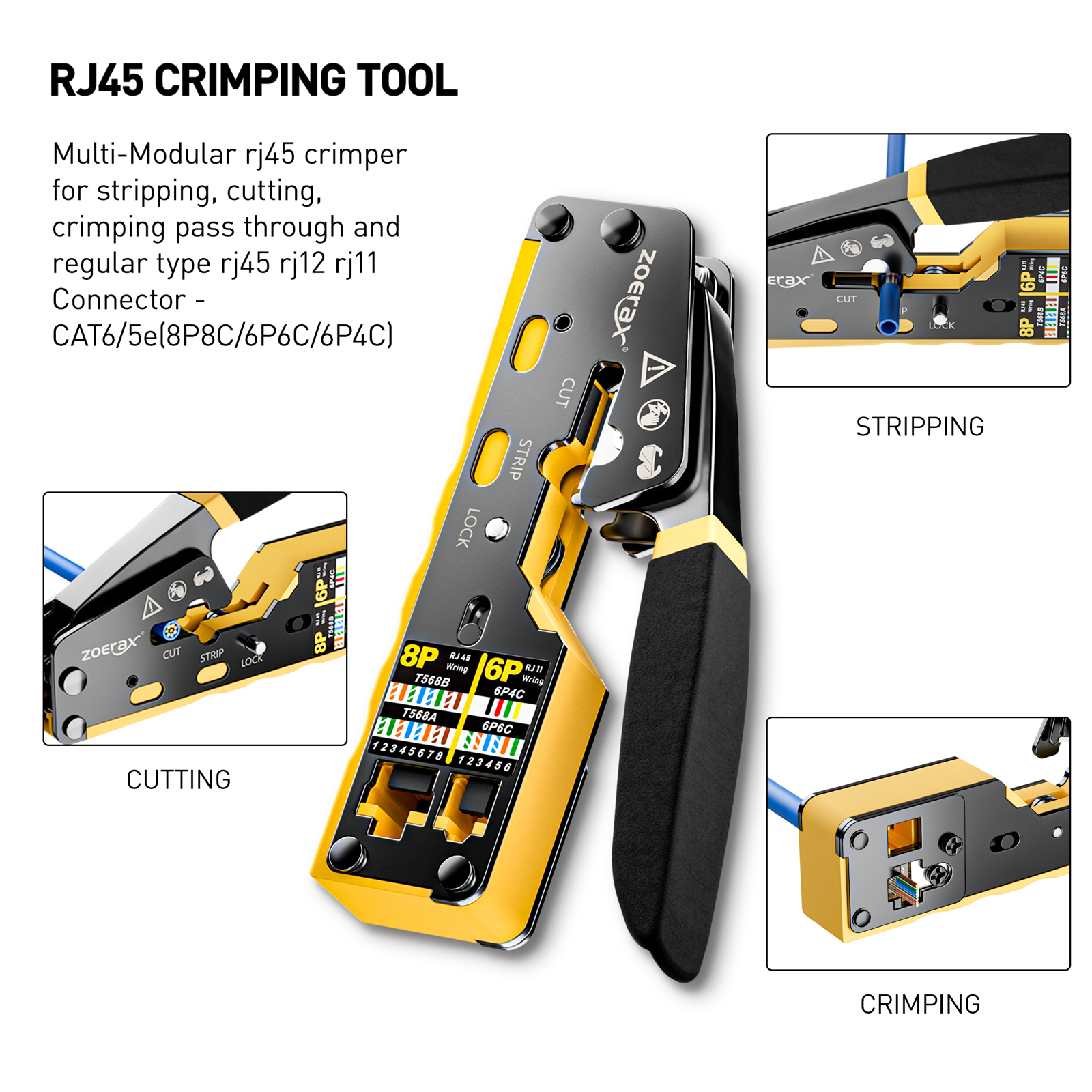 ZOERAX Network Tool Kit RJ45 Pass Through Crimper Cable Tester Wire ...