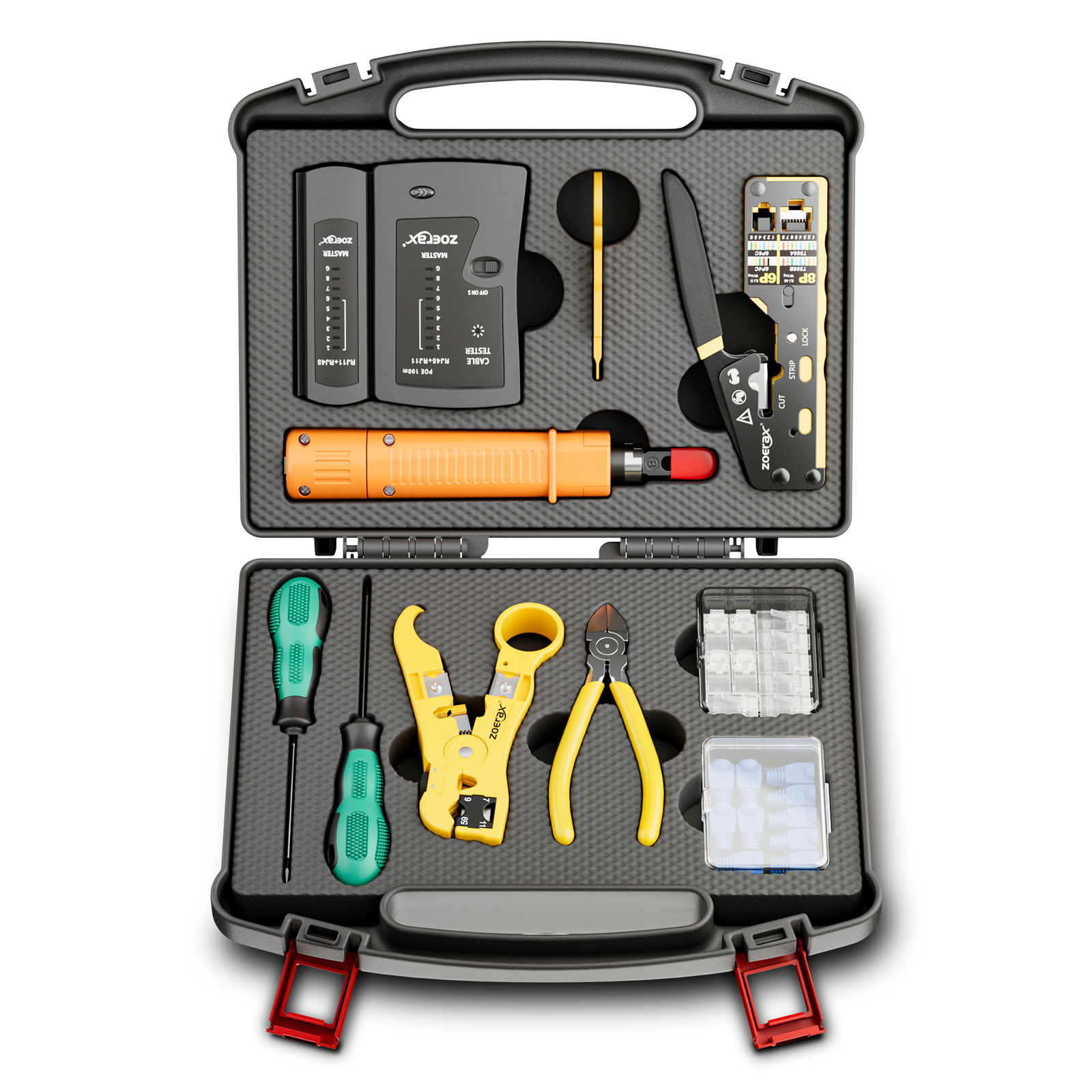 ZOERAX Network Tool Kit RJ45 Pass Through Crimper Cable Tester Wire ...