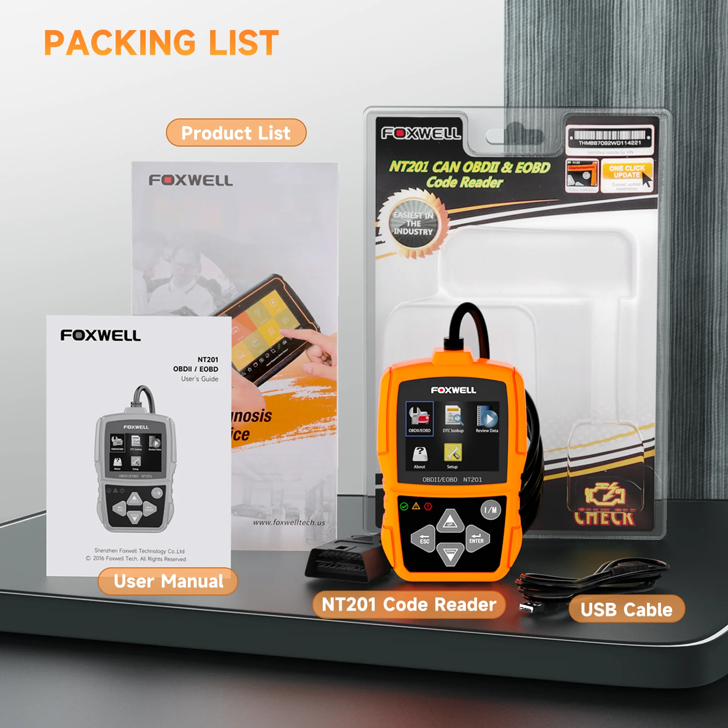 FOXWELL NT201 Automotive Basic OBD2 Scanner Turn Off Check Engine Light ...