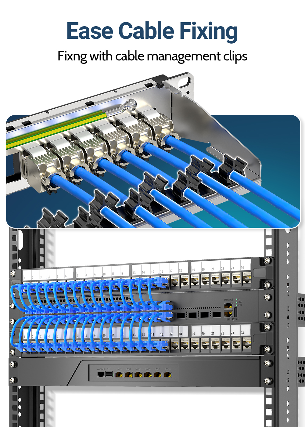 AMPCOM 1U 24-Port STP Keystone Patch Panel, Rack-Mounted with Toolless ...