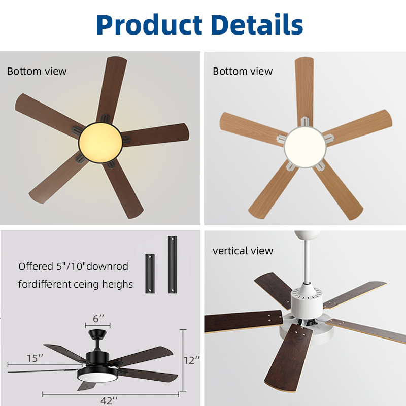 42/48/52 Inch Ceiling Fan With Light DC Motor 6 Speed 5 Blades Ceiling ...