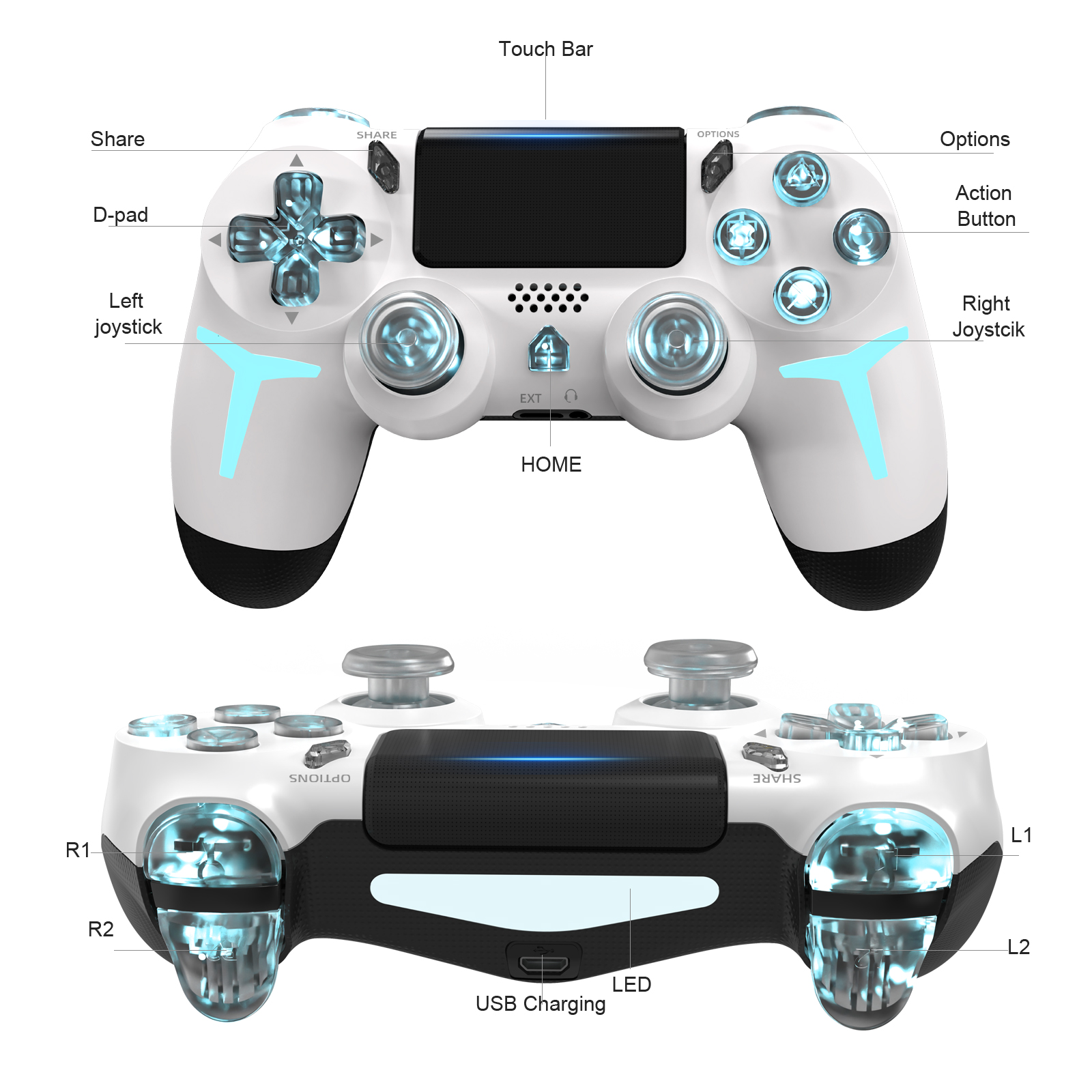 GAMINJA RGB Light Wireless Gamepad Bluetooth Controller Console 6-Axis ...
