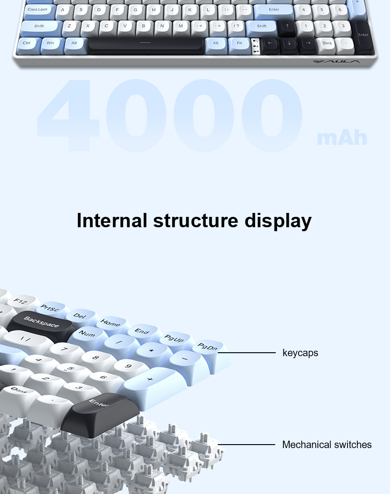 AULA S100 S100PRO Mechanical Keyboard 99 Key Mixed Light PBT Keycaps ...