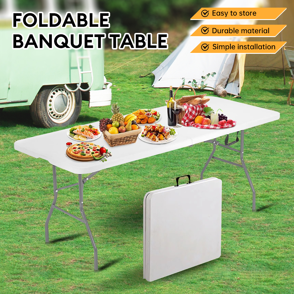 180CM 6Ft Foldable Banquet Table Event Catering Hall Buffet Heavy Duty ...