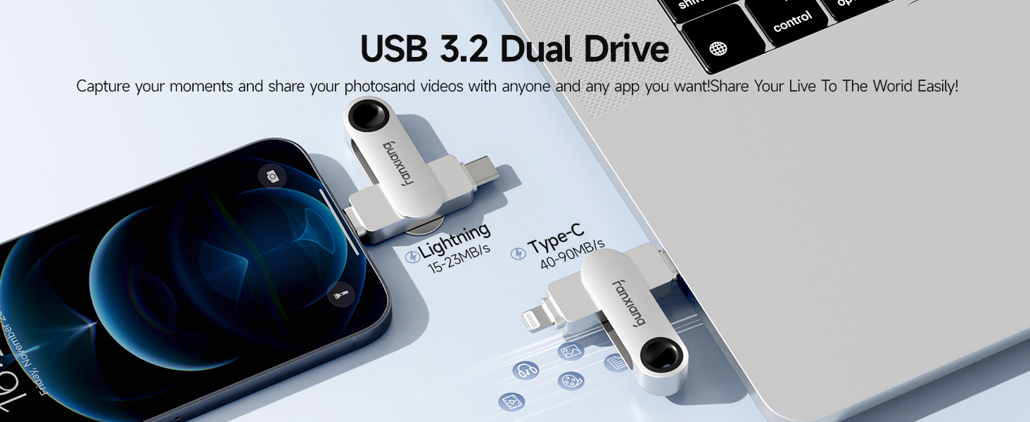 Fanxiang F385 256GB Flash Drive Pendrive OTG USB 3.2 Type-C Lighting ...