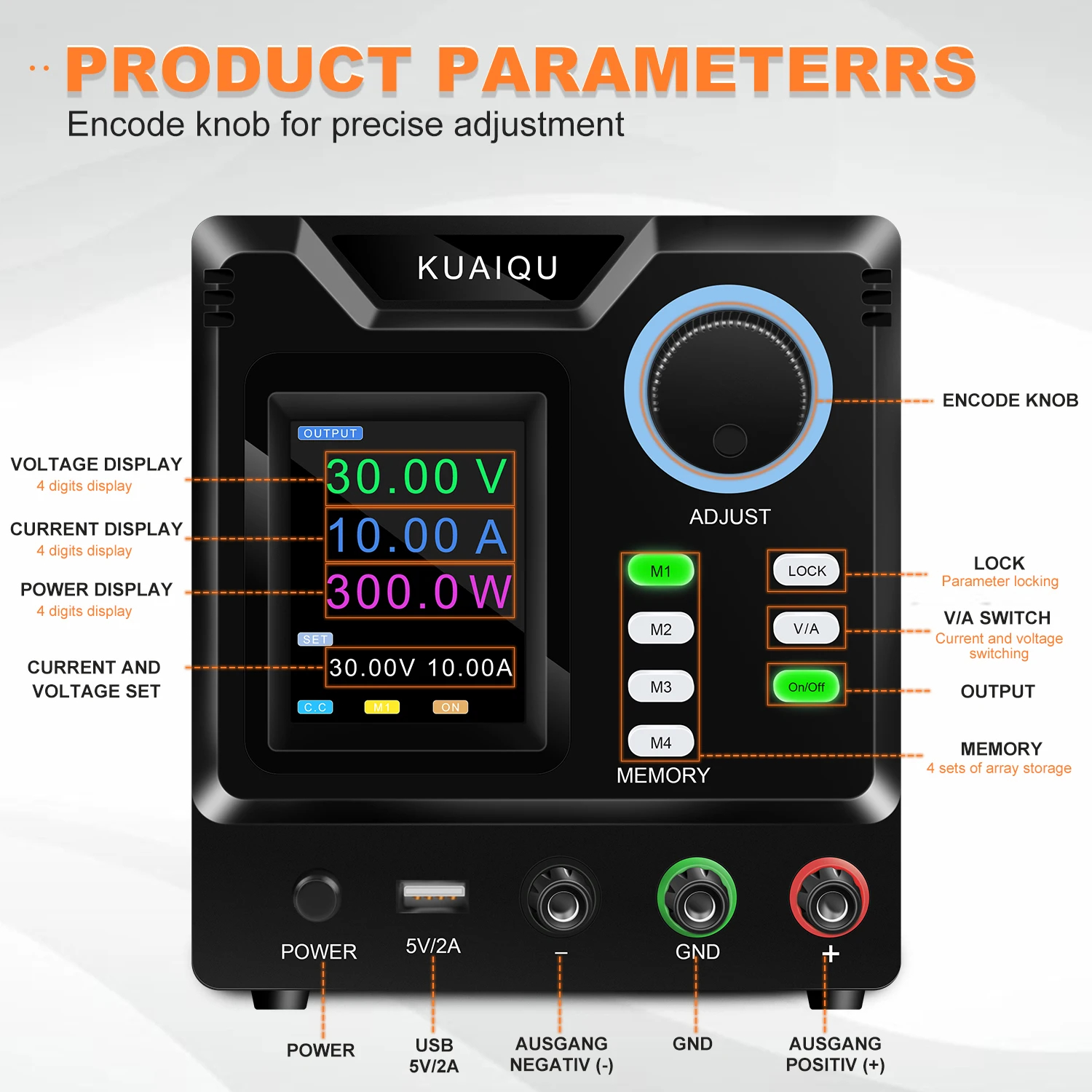 KUAIQU RS232/USB Port Adjustable DC Power Supply Lab Stabilizer Source ...