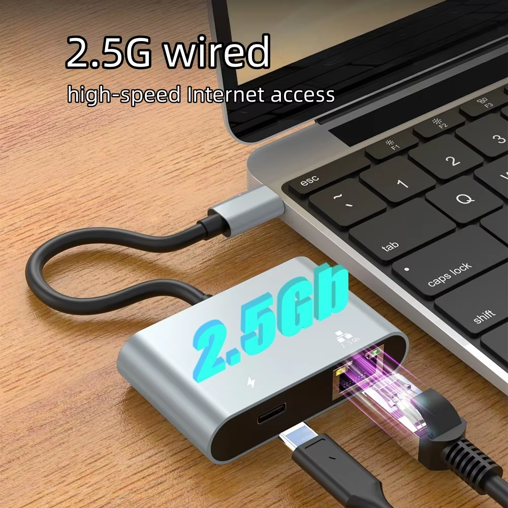 2.5Gbps Network Card with PD 100W Charging Type C to RJ45 LAN Adapter ...