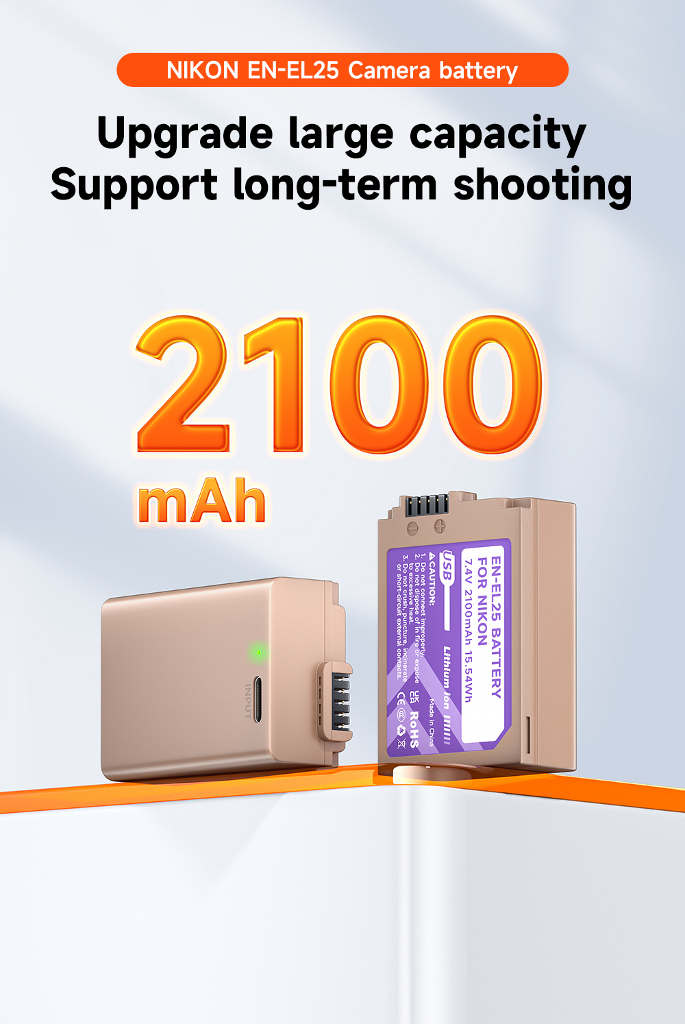 ENEGON EN-EL25A EN-EL25 Type C Charging Port Battery (2 * 1600mAh) for Nikon Z FC, Z30, Z50, Z50II, 4241, MH-32 Camera