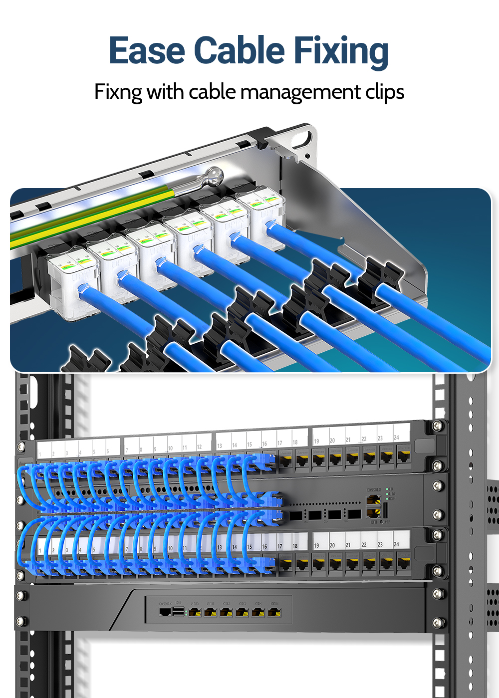 AMPCOM 1U 24-Port Keystone Patch Panel, UTP Rack-Mounted with Rear ...