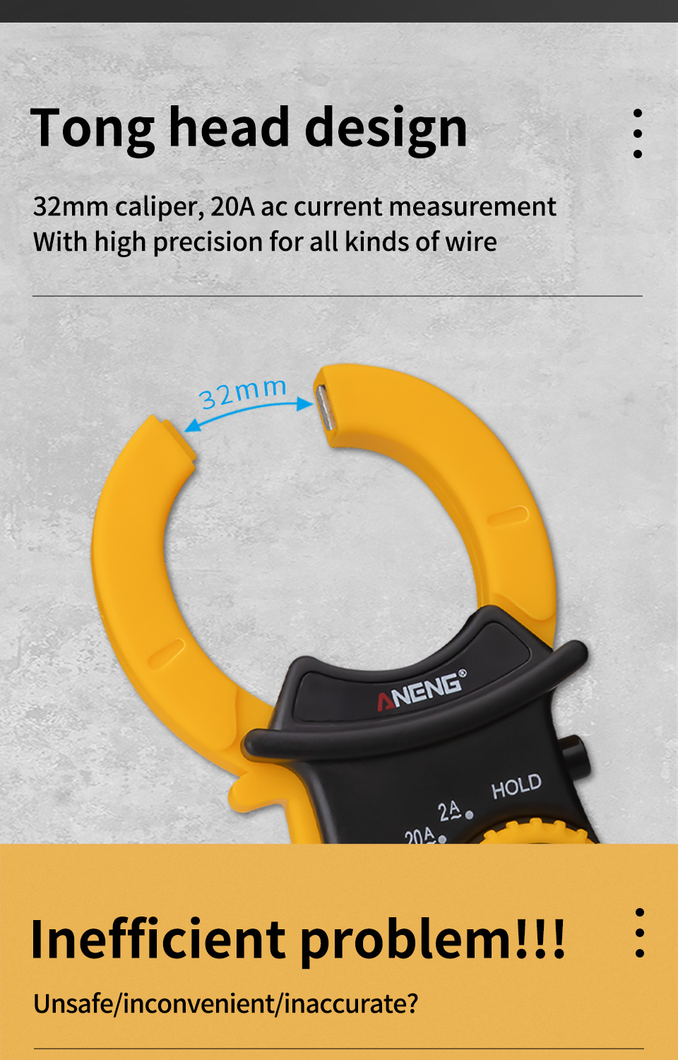 ANENG DT3266F Mini Digital Clamp Multimeter, AC/DC Voltage, Amperage ...