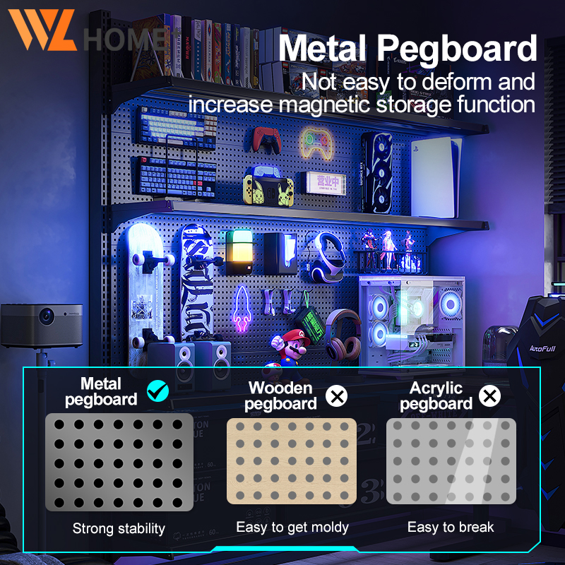 Metal Storage Rack Gaming Room Setup Accessories Adjustable Book Shelf ...