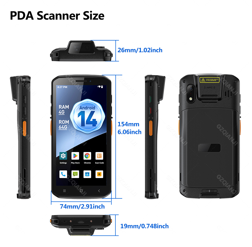 Android 14 Handheld PDA Scanner 4GB+64GB Support Google Chrome, Play ...