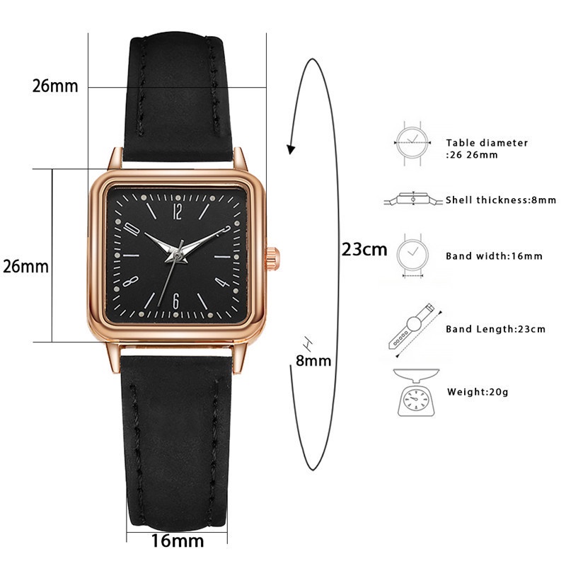 Retro Square Minimalist Quartz Watch Leather Strap Arabic Dial Black ...
