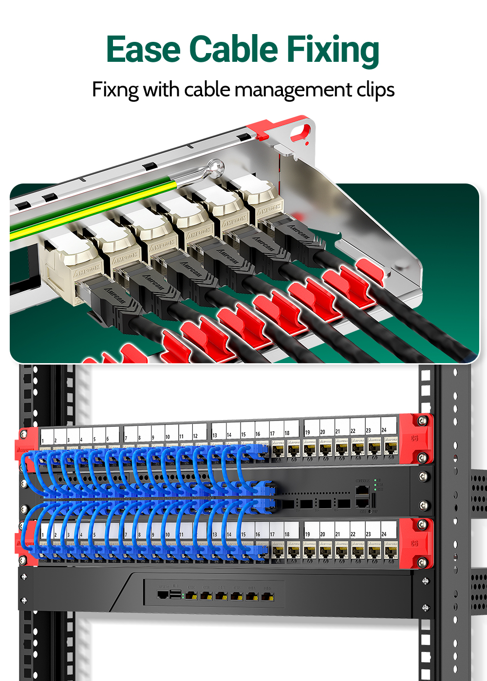 AMPCOM 1U 24-Port STP Keystone Patch Panel,Rack-Mounted with STP Feed ...