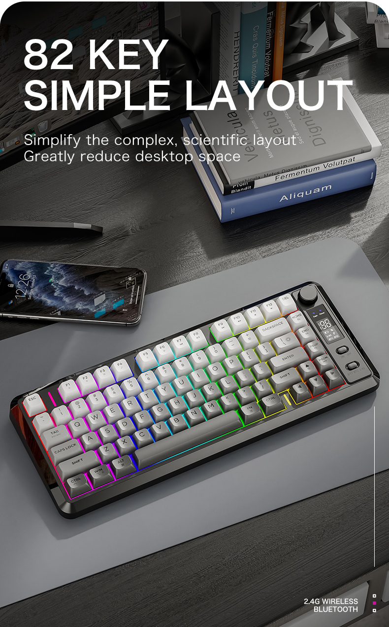 FREEWOLF M75 82 Key Compact Wireless Gaming Keyboard Dual Mode ...