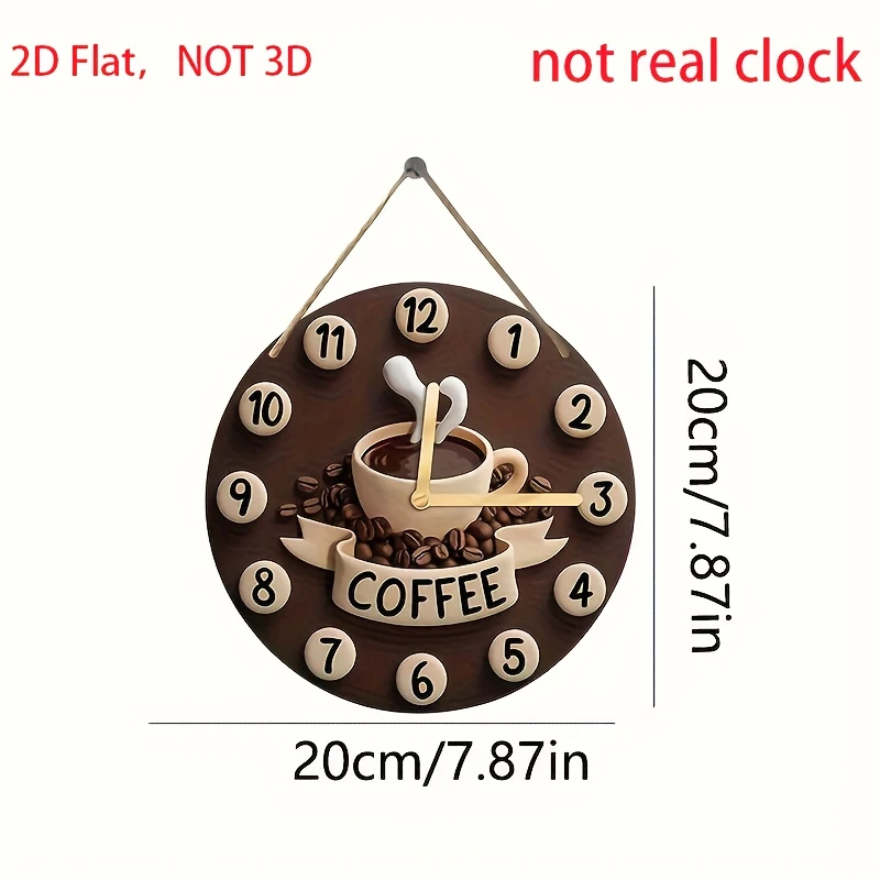 【not real clock】Coffee Theme Wooden Round Wall Clock Decorative Sign ...