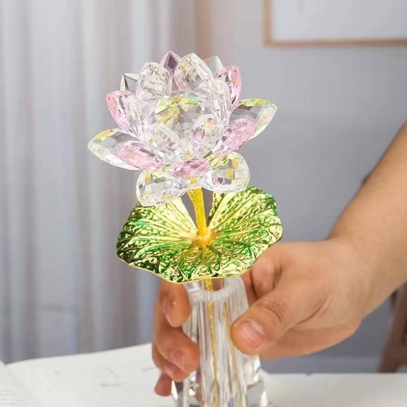 Crystal Pink Lotus Flower Figurines Glass Flower Paperweight Unfading ...