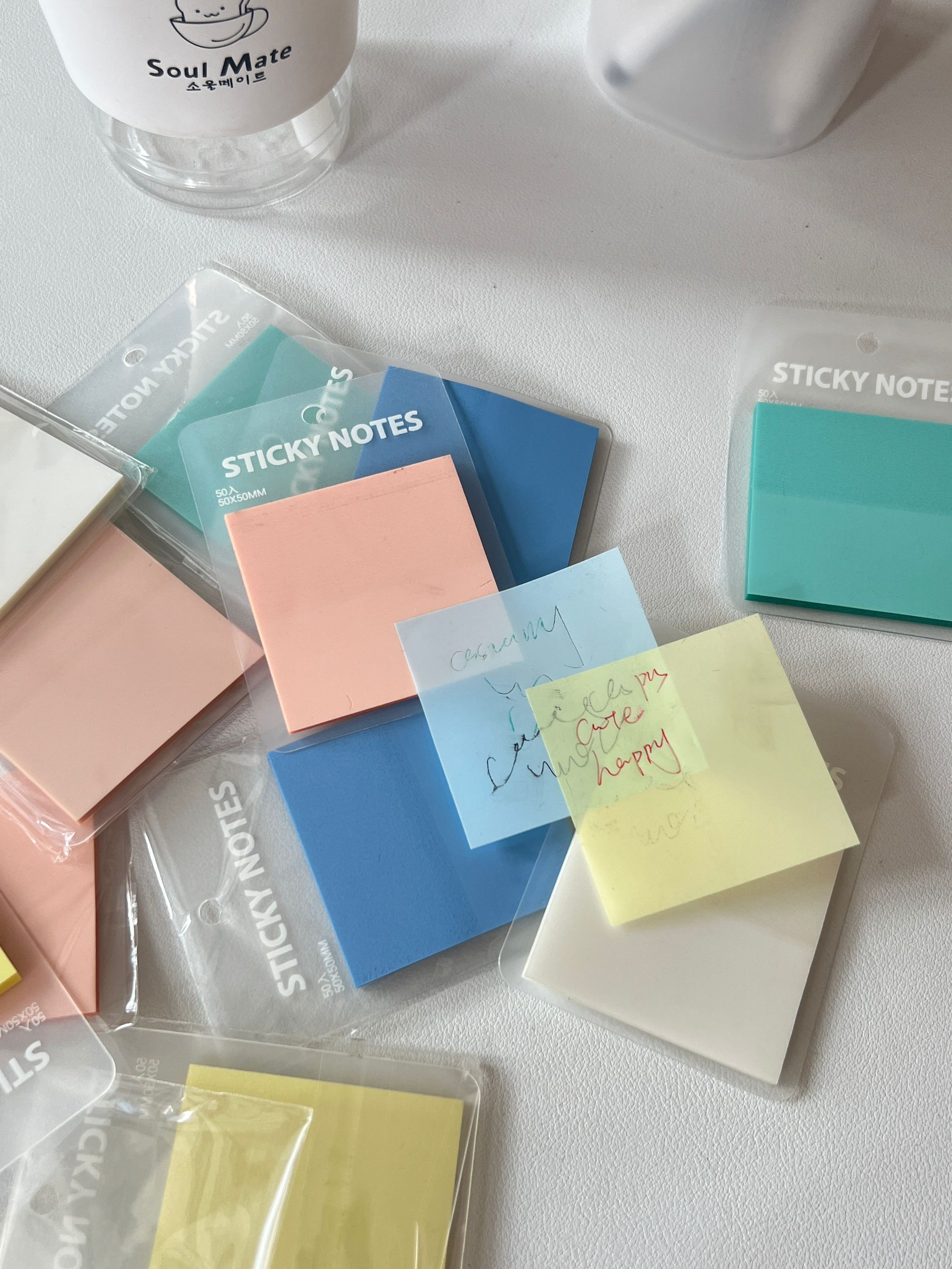 Ohaya | Macaron Color Block Post-it Notes Translucent pet Notes Marker ...