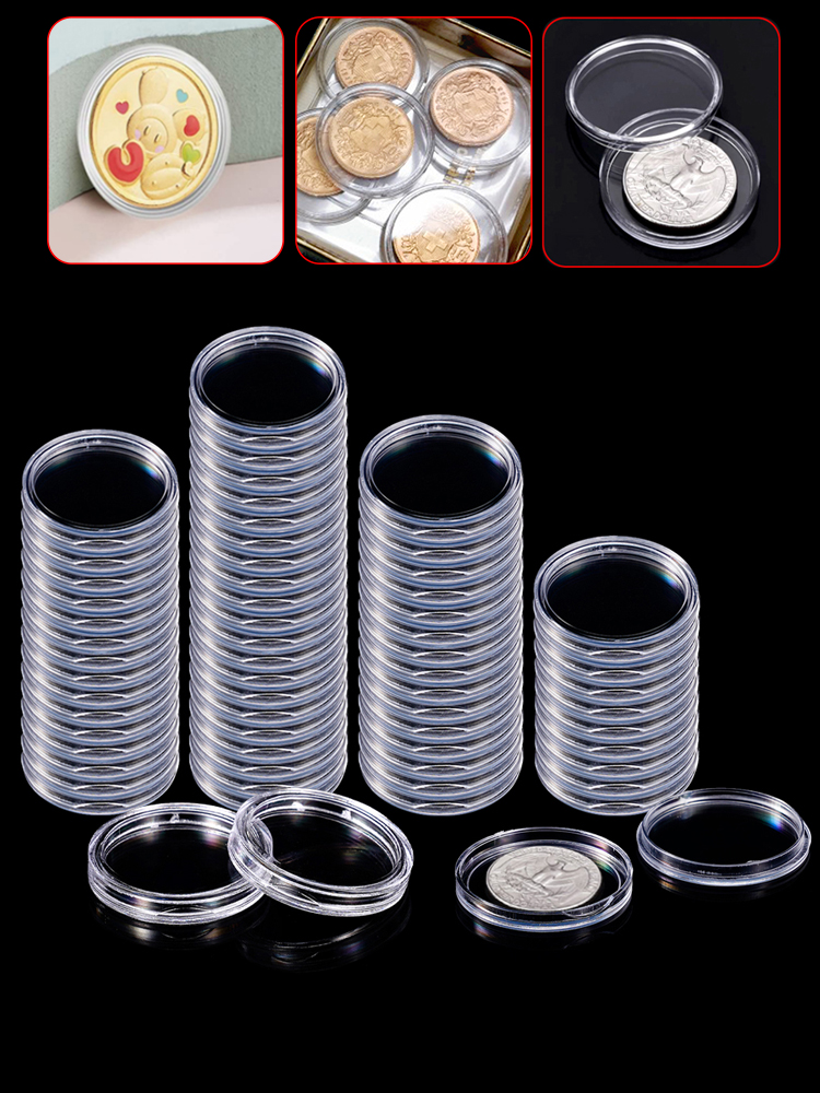 25/50Pcs 19-33mm Transparent Coin Cases Holder Coin Collecting Box Case ...