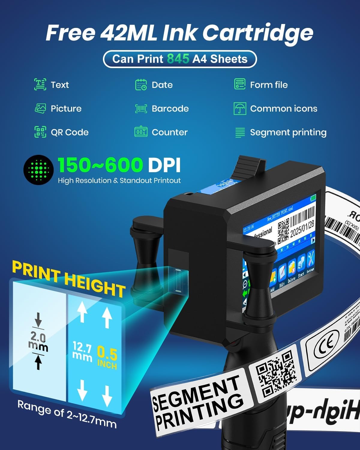 Handheld Inkjet Printer Wireless Inkjet Date Time Coder portable ...