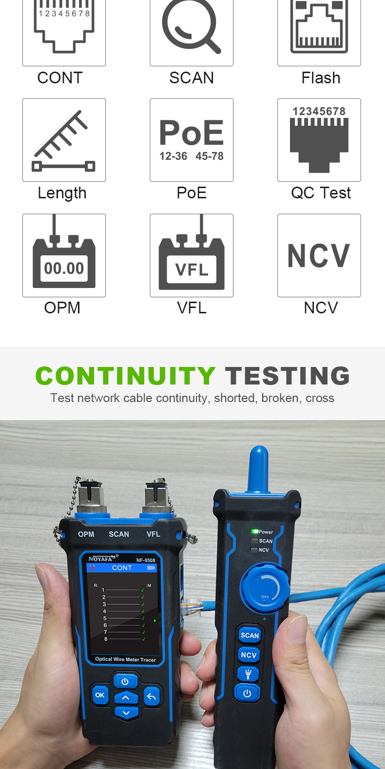 NOYAFA NF-8508 Network Cable Tester Optical Wire Meter Tracer LCD ...