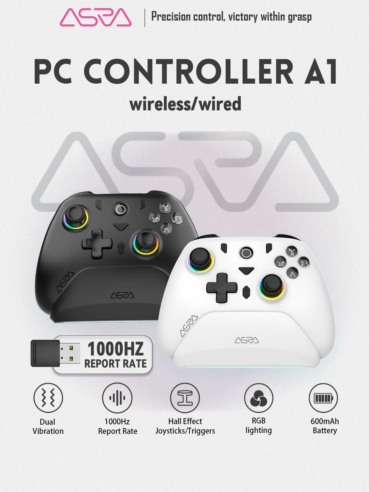 ASRVA A1 2.4GHz Wireless Gaming Controller With Charging Dock Hall ...