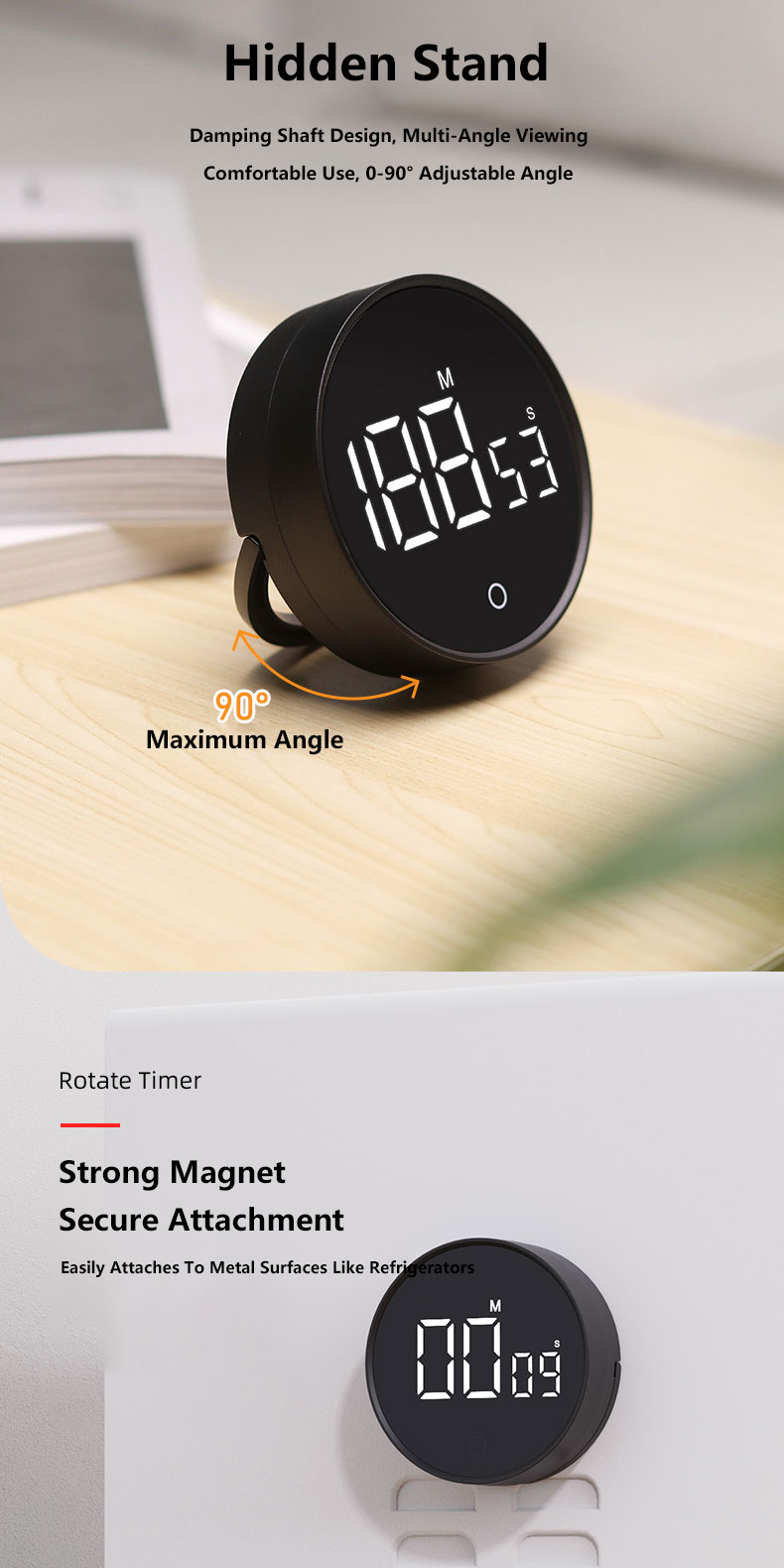Gryno LED Digital Magnetic Timer With Alarm Stand Rotation Countdown ...