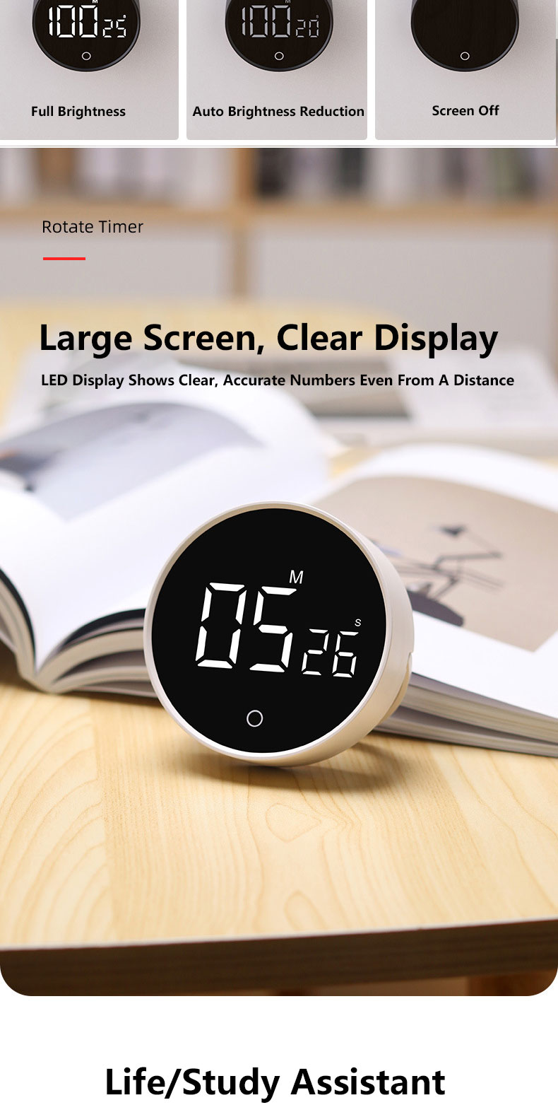 Gryno LED Digital Magnetic Timer With Alarm Stand Rotation Countdown ...