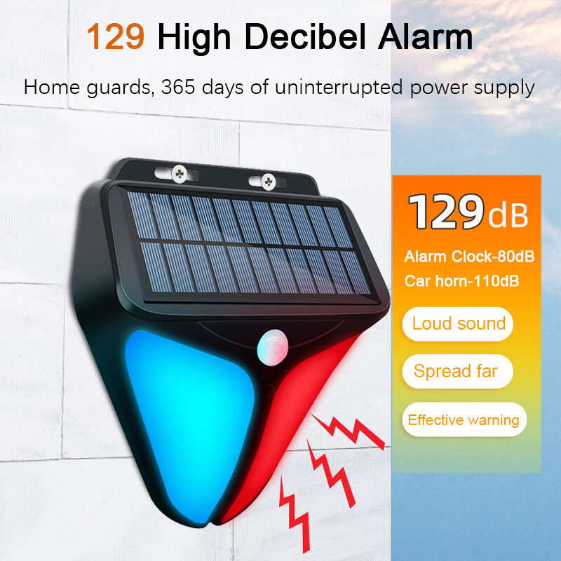 Outdoor Solar Alarms Lights 4 Modes Human Body Sensing Sound And Light ...