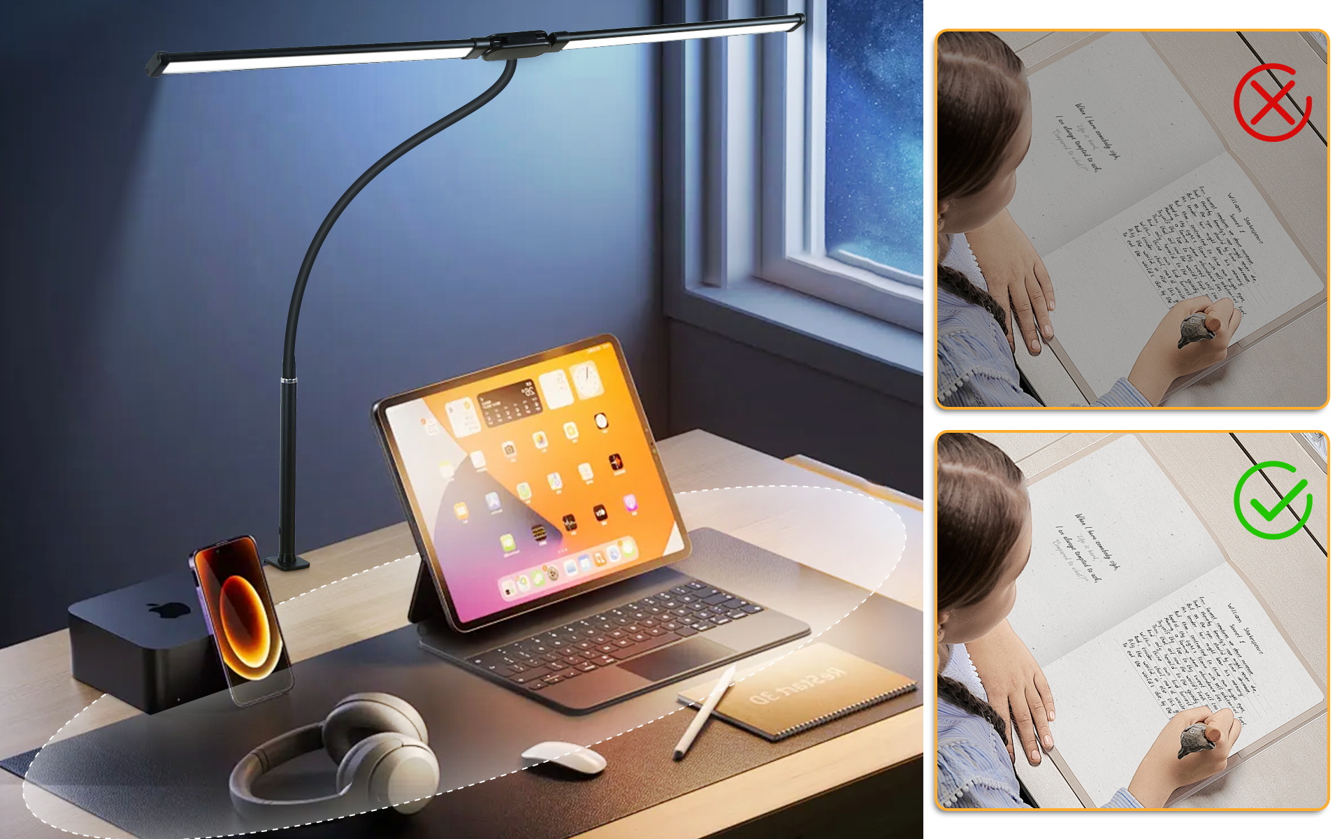 3 Colors Dimmable Lampu Meja Study Led Table Lamp Belajar Desk Light ...