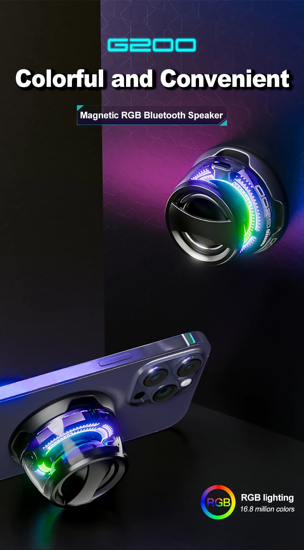 NEW Portable Bluetooth 5.3 Speaker G200 RGB Lighting Magnetic Speaker ...