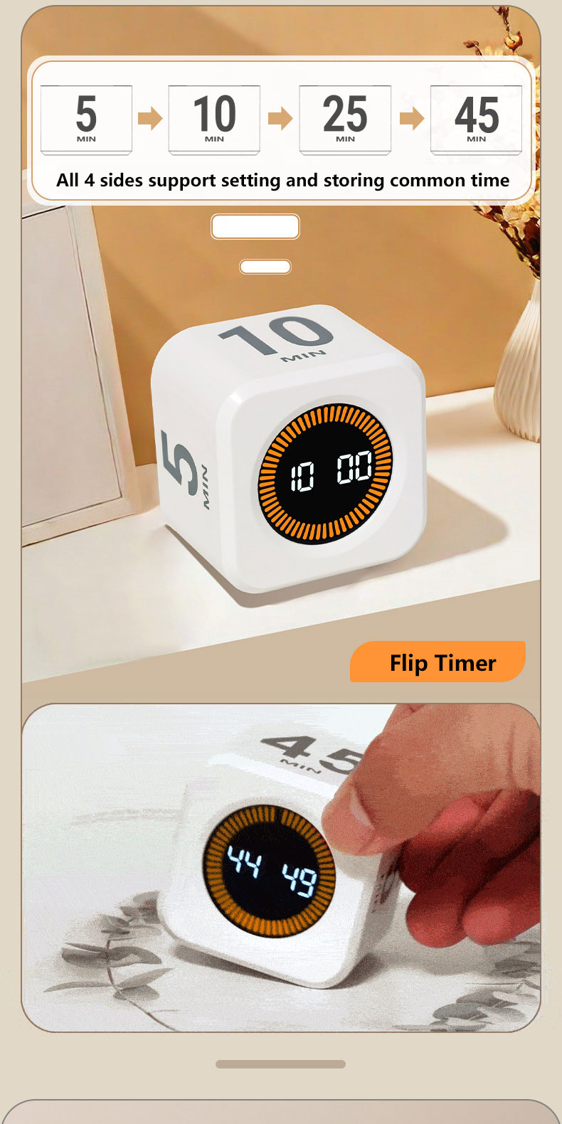 Gryno Digital Cube Timer With Alarm Custom Set Time 0-99 Minutes Flip ...