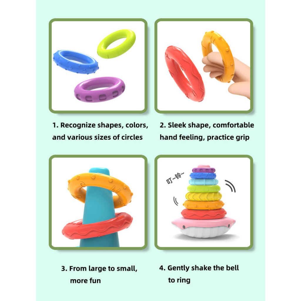 XinGe🐋Rainbow Stacking Rings Toys with Sounds Stacking Toys for ...