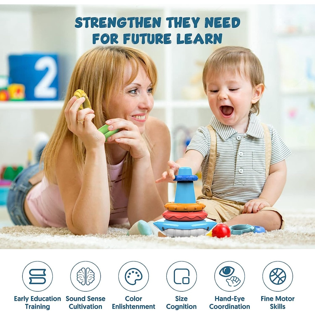 XinGe🐋Rainbow Stacking Rings Toys with Sounds Stacking Toys for ...