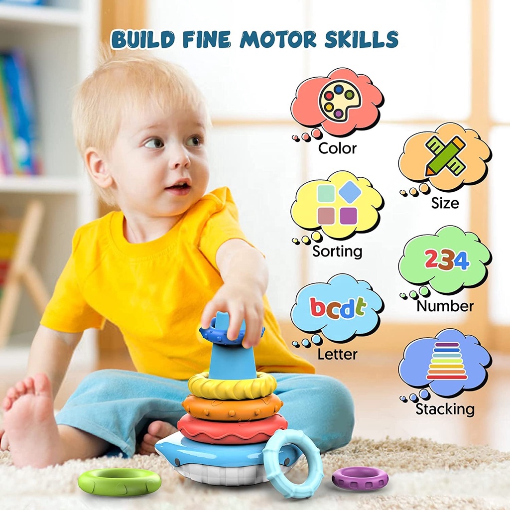 XinGe🐋Rainbow Stacking Rings Toys with Sounds Stacking Toys for ...