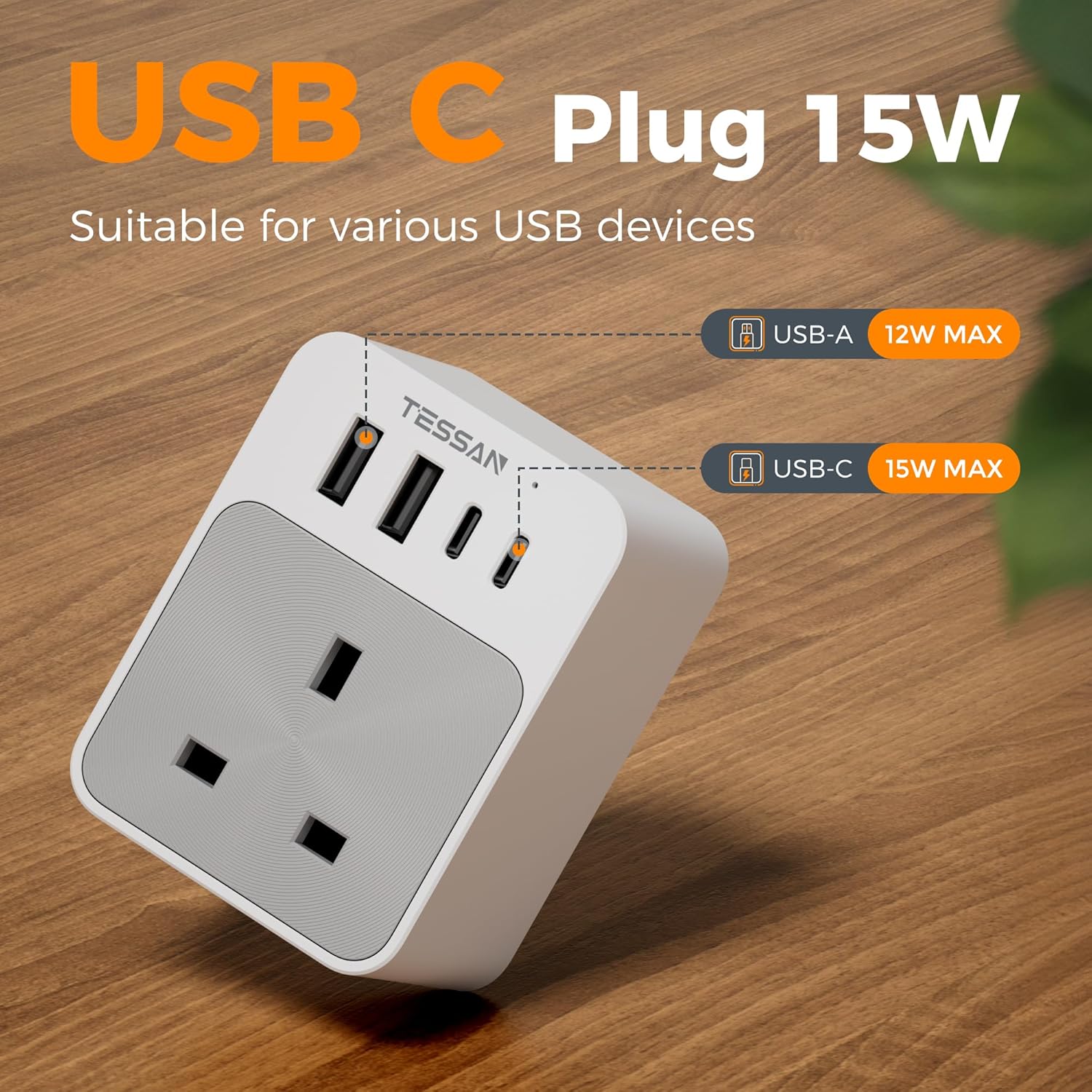 TESSAN 30W Charger,Multi USB Fast Charging Plug Adapter,Power Socket ...