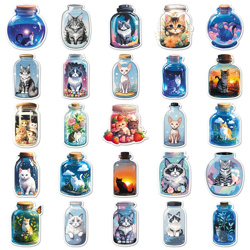 50PCS Fantasy Fairy Tale Cat Bottle Cartoon Sticker DIY Phone Laptop ...