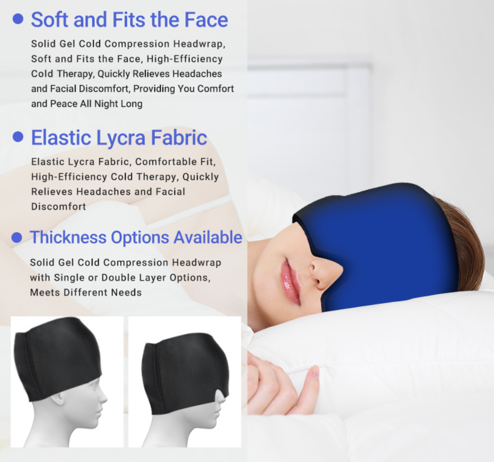 Dual layer Migraine Relief Cap Gel Soothing Headache Hat Ice Pack Mask ...