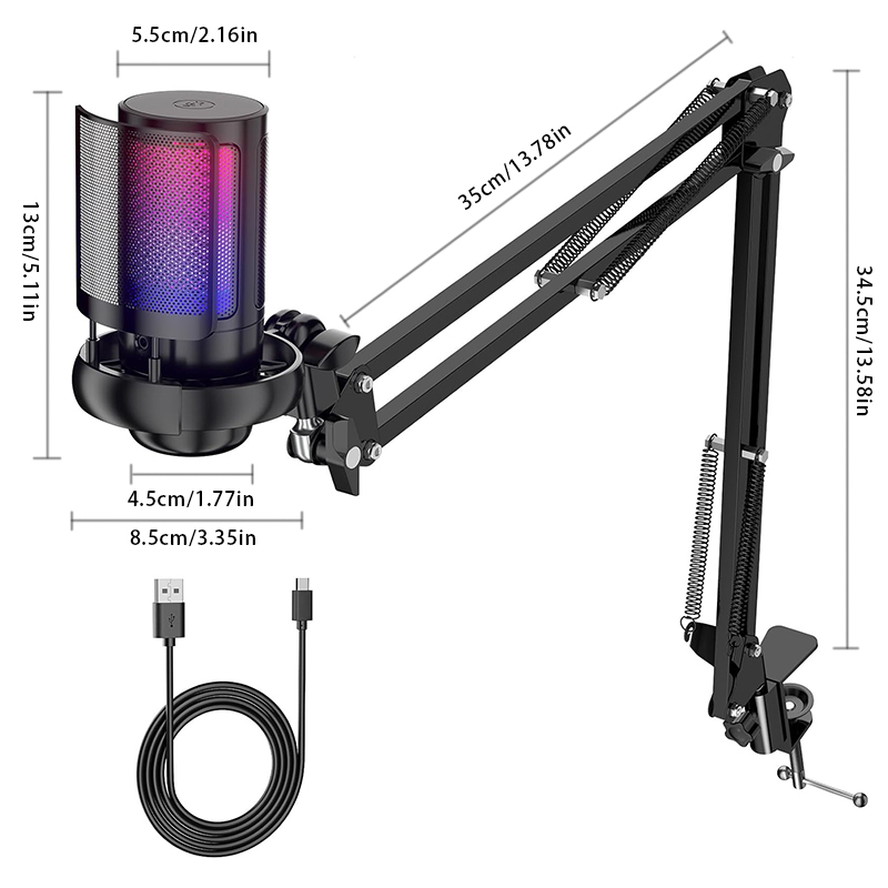 PC Gaming USB Microphone Podcast with mute function microphone, RGB ...
