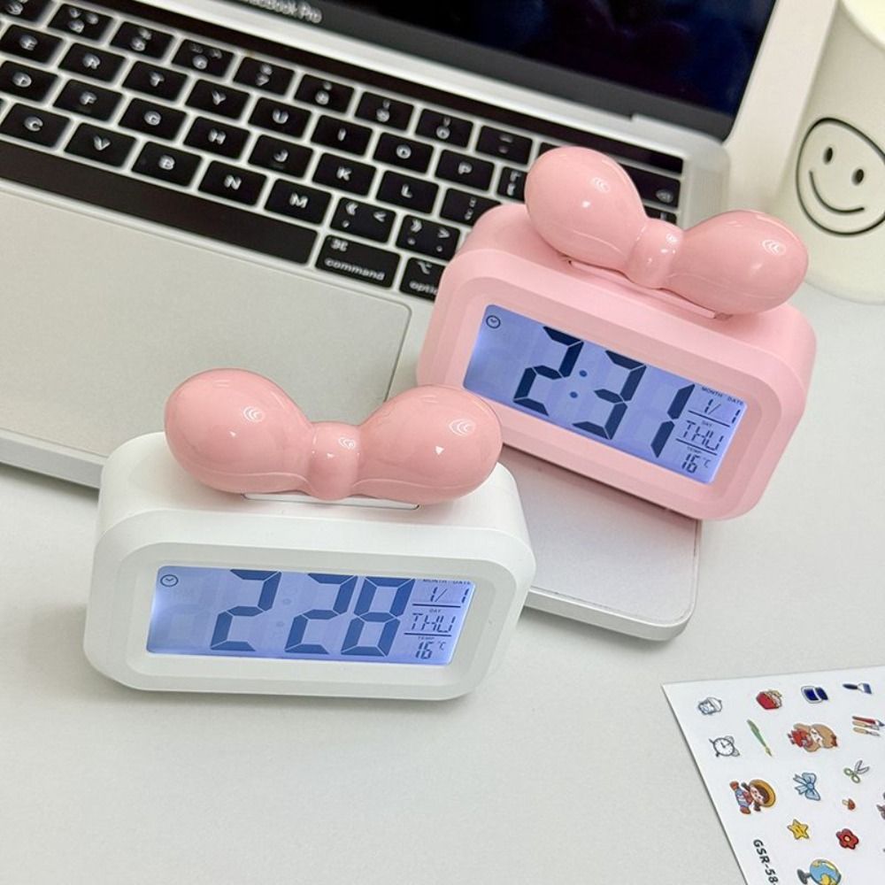 🎀1ONLYTWO LED Digital Clock, Bowknot with Night Light Alarm Clock, Cute ...