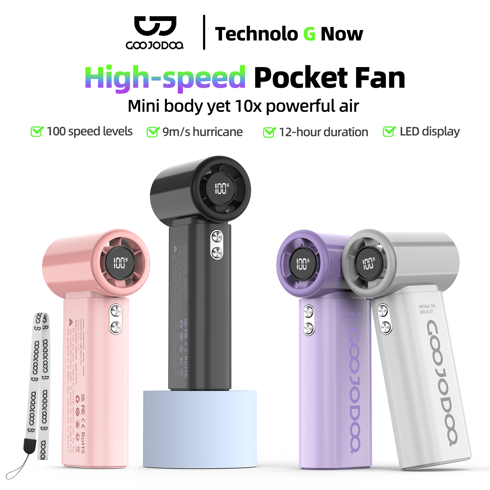 GOOJODOQ Mini Fan High Speed Fan Boost Wind Rechargeable Handheld Fan ...