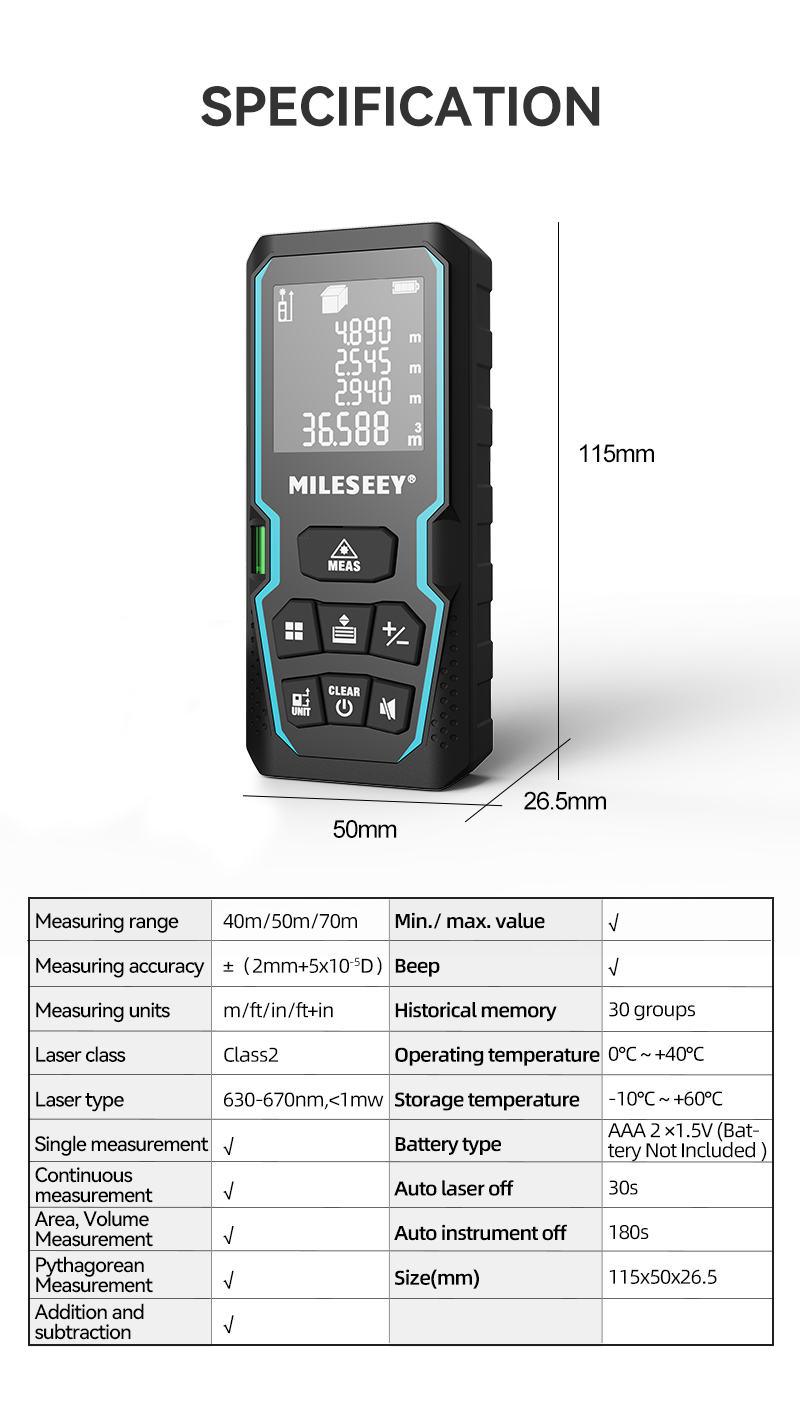 Mileseey S6 Laser rangefinder 120M Infrared laser range finder M/In/Ft ...