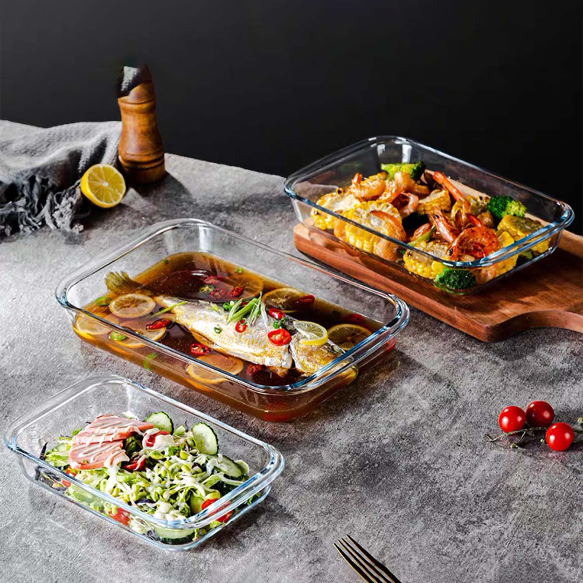Rectangular Tempered Glass Bakeware 1.0/1.6L/2.2L/3L Food Storage Food ...