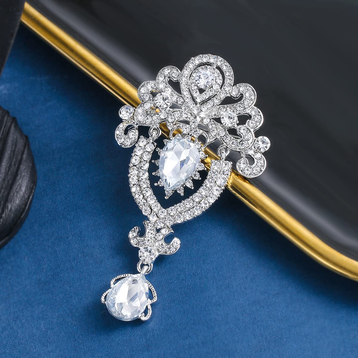 Pear-Shaped Rhinestone Brooch - Elegant Floral Pin, Crystal Clothing ...